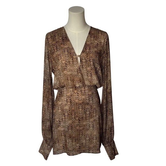 Alexis Dresses & Skirts - ALEXIS Dula Animal Print Mini Dress XS Long Sleeve Blouson Leopard Faux Wrap EUC